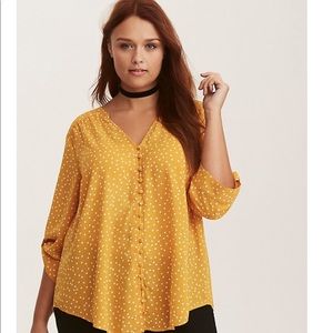 Torrid Yellow & White Dot Button Front Blouse